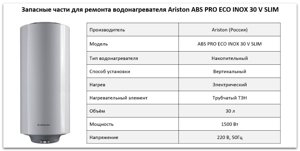 Купить запчасти Ariston ABS PRO ECO INOX 30 V SLIM в Липецке